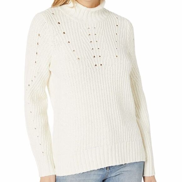 Kensie Sweater‎ Womens Size Small Pointelle Knit Turtleneck Pullover in Vanilla - Picture 1 of 6